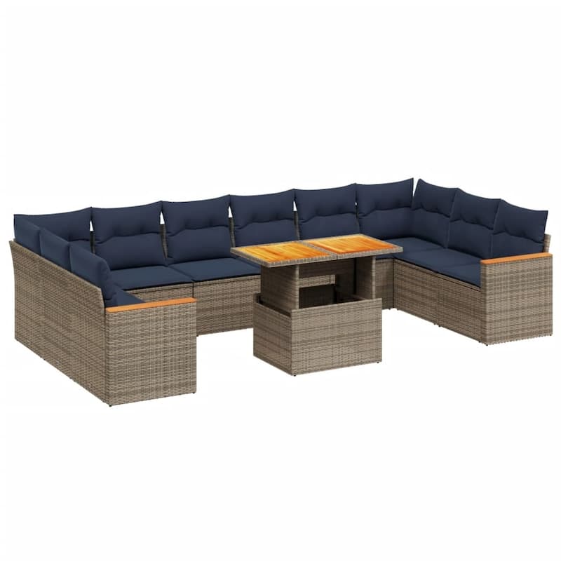vidaXL Patio Sofa Set with Cushions Outdoor Furniture 11 Piece Poly Rattan - 24.4 x 24.4 x 27.2