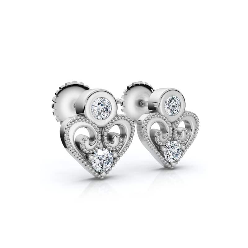Diamond Heart Studs White, Yellow, or Rose Gold Lab Grown Women's Earrings