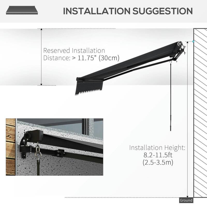 10'x8' Retractable Awning,280gsm UV Resistant Sunshade Shelter