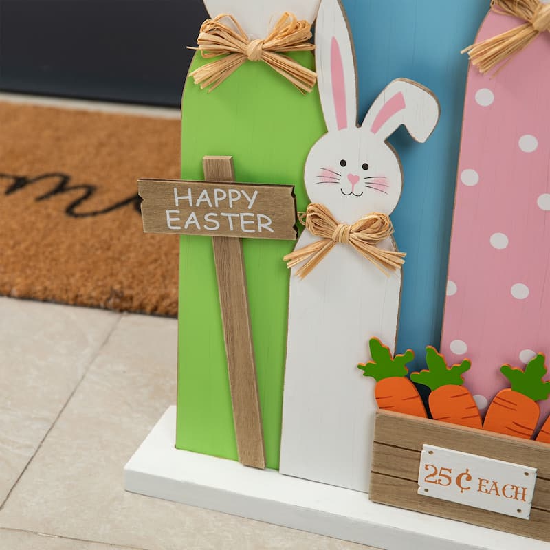 Glitzhome Easter Wooden Bunny Porch Decor Standing Rabbit Sign Decoration