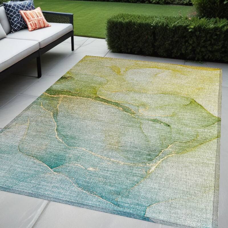 Allus Contemporary Abstract Weather Resistant Timeless Fusion Outdoor Rug - 5' X 8' - Green
