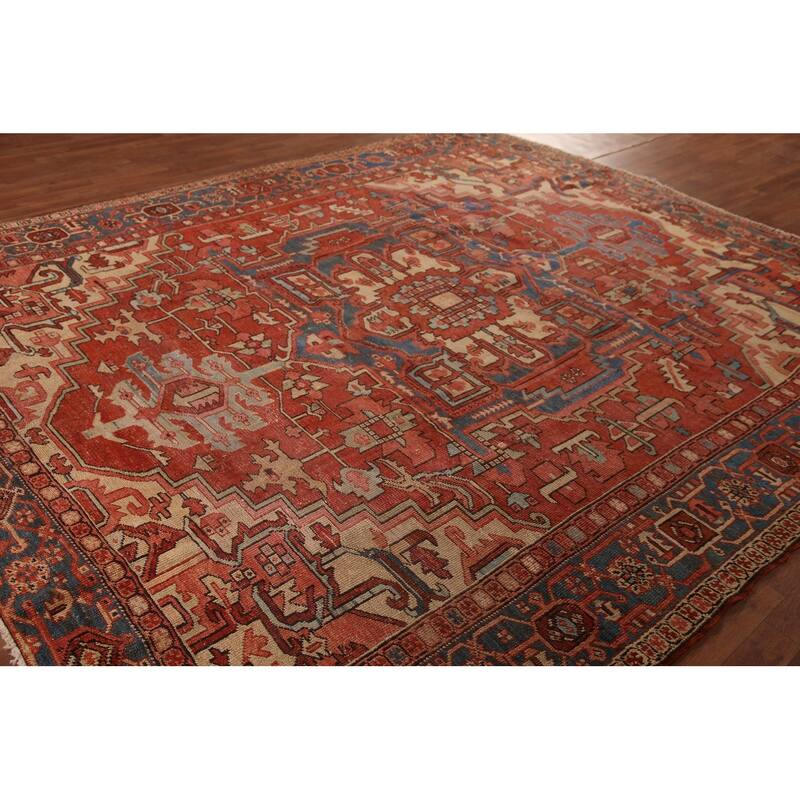 Pre-1900 Antique Vegetable Dye Heriz Serapi Persian Wool Carpet - 9'2" x 10'10"