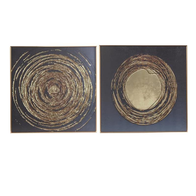 Manhattan Modern Abstract Black And Gold Framed Wall Art Set of 2