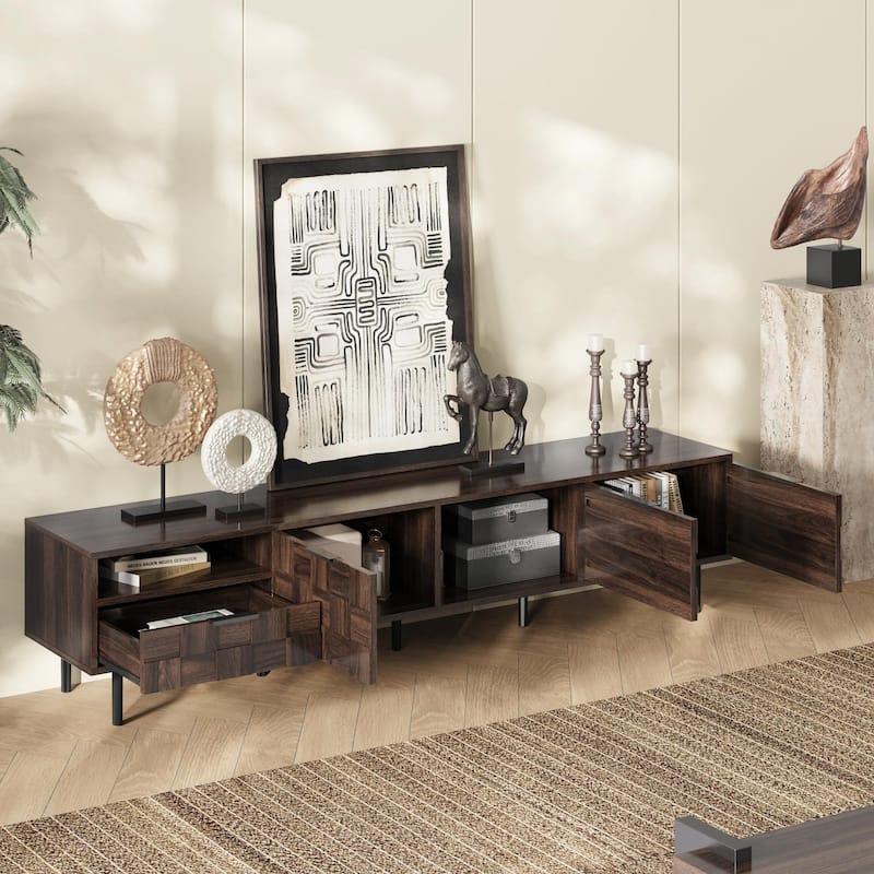 78" Mid-Century Modern TV Stand for 65+ Inch TVs, TV Console with Storage Cabinets