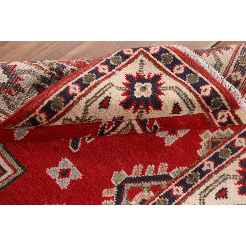 Red Geometric Kazak Oriental Foyer Rug Handmade Accent Wool Carpet - 3'3" x 5'9"