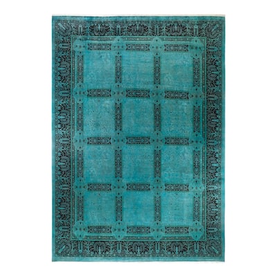Overton Hand Knotted Wool Vintage Inspired Modern Contemporary Overdyed Blue Area Rug - 10' 3" x 14' 0"