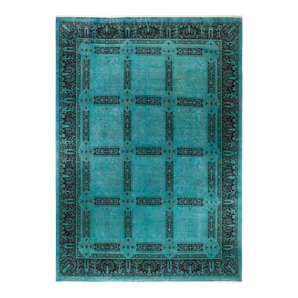 Overton Hand Knotted Wool Vintage Inspired Modern Contemporary Overdyed Blue Area Rug - 10' 3" x 14' 0"