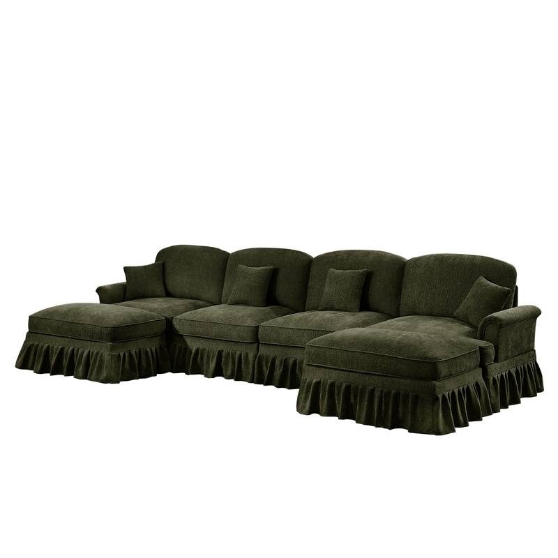 GDFStudio - Classic U-Shaped Chenille 4-Seater 137.8" Sectional Sofa with Ottomans