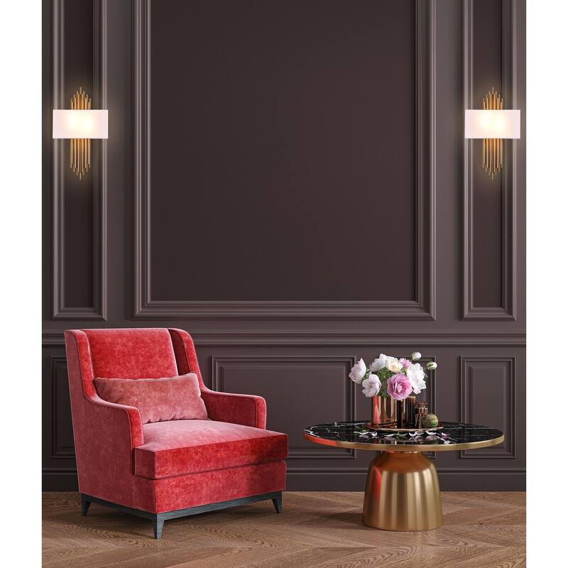 2-Light Gold Rod Wall Sconce With A White Shade