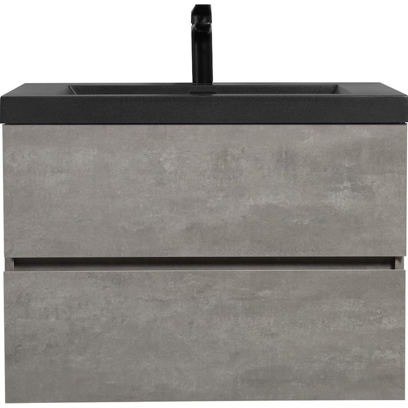 30"Bathroom Vanity with Sink,Wall-Mounted Bathroom Storage Vanity Cabinet with Black Quartz Sand Top Basin and Soft Close Drawer