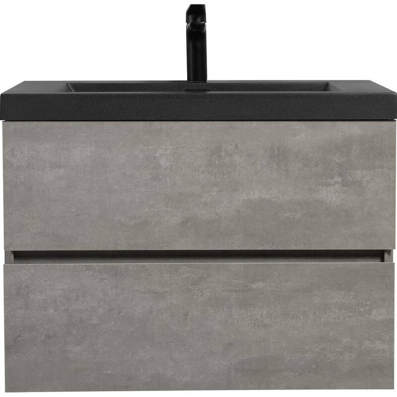 36" Wall-Mounted Floating Vanity with Premium Quartz Sand Basin, Grey Modern Storage Cabinet