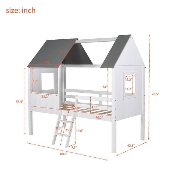 Nestfair Twin Size Low Loft Wood House Bed with Two Side Windows - Bed ...