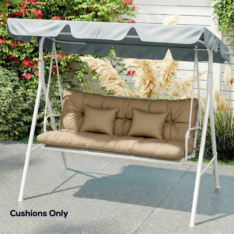 Outsunny Tufted Bench Cushions & Throw Pillows, 4 Piece, Indoor/Outdoor Replacement Bench Seat Pad, Back Cushion & 2 Pillows