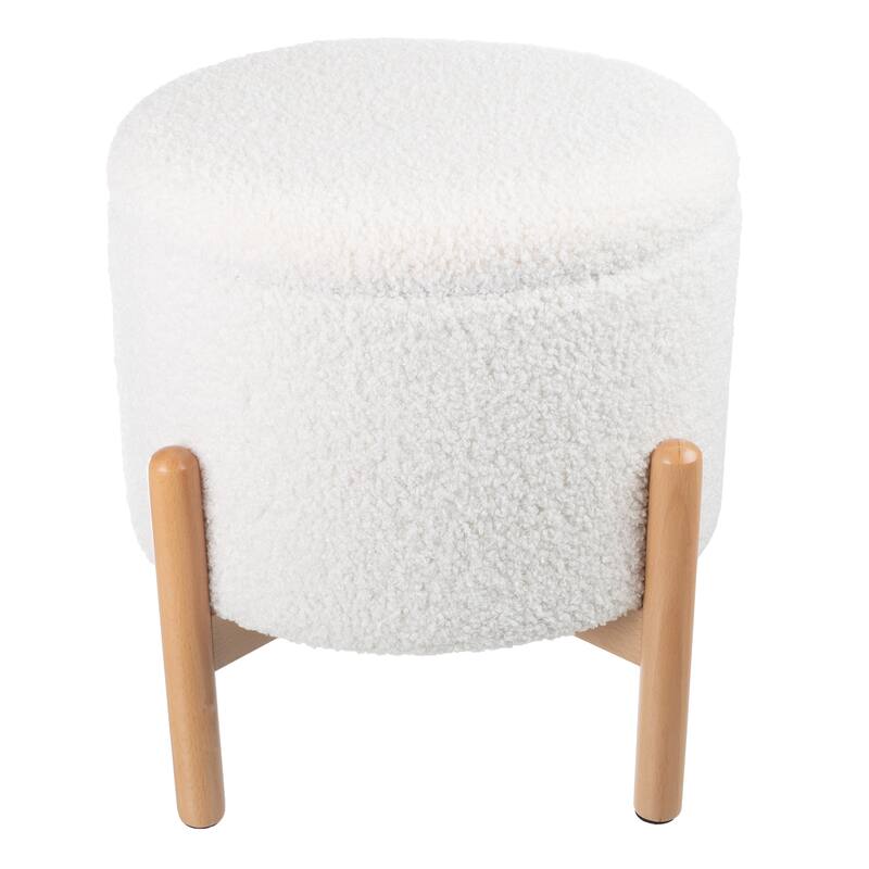 Storage Ottoman - Round Sherpa Footrest or Storage Organizer with Removable Top by Lavish Home (White) - White - Small