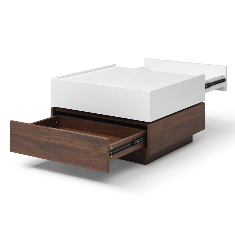 Modern Rotating Coffee Table with Two Hidden Storage Compartments and Two Drawers