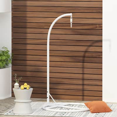 Roomfitters Outdoor Patio Hanging Egg Chair Stand with Heavy-Duty Steel Frame, Modern Style, White