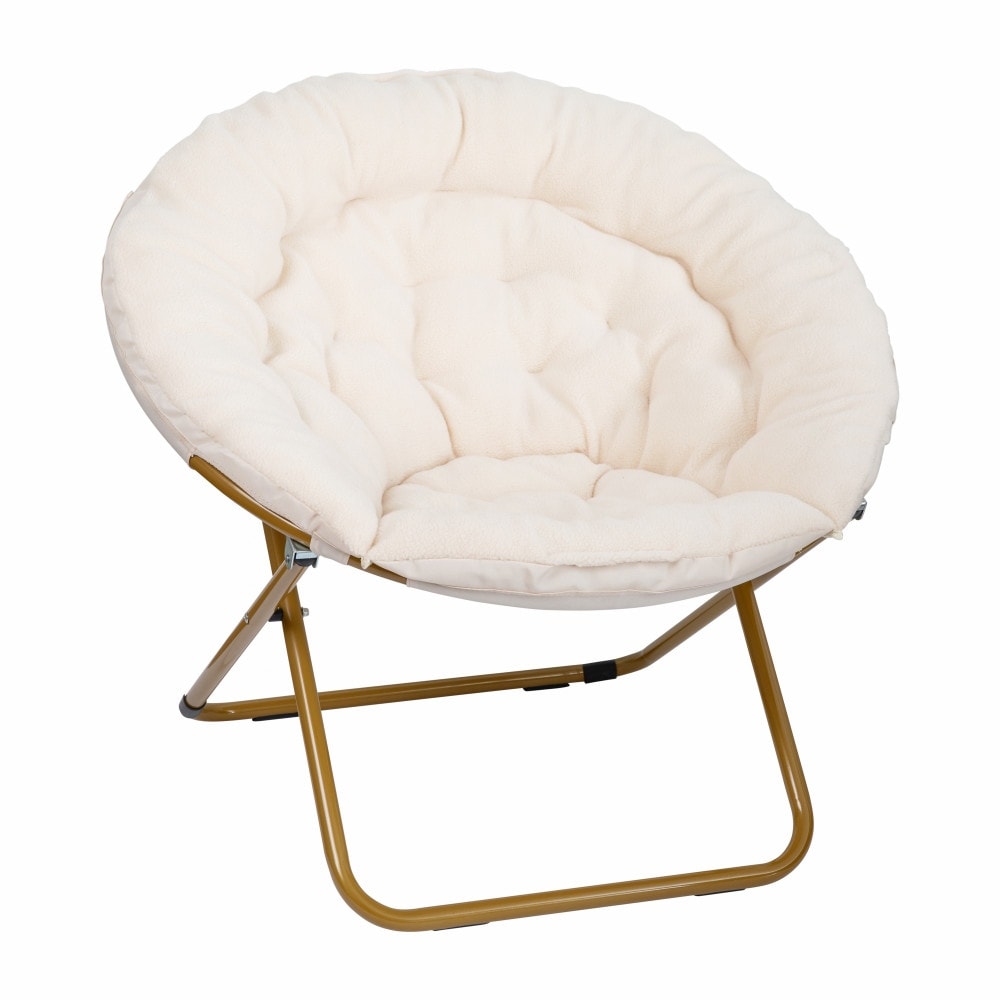 White fuzzy store saucer chair
