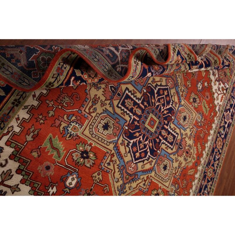 Orange Heriz Serapi Indian Area Rug Handmade Wool Carpet - 9'1"x 11'9"