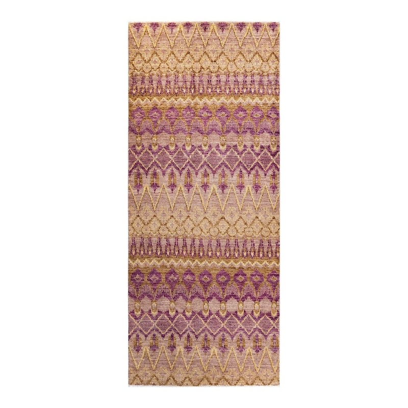 Overton Hand Knotted Wool Vintage Inspired Modern Contemporary Modern Purple Area Rug - 5' 0" x 11' 10"