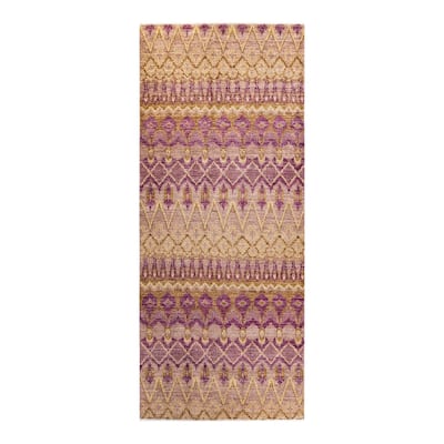 Overton Hand Knotted Wool Vintage Inspired Modern Contemporary Modern Purple Area Rug - 5' 0" x 11' 10"