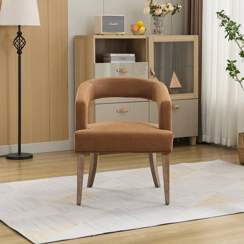 25.79" Wide Modern Barrel Open Back Upholstered Accent Chair with Weathered Solid Wood Legs