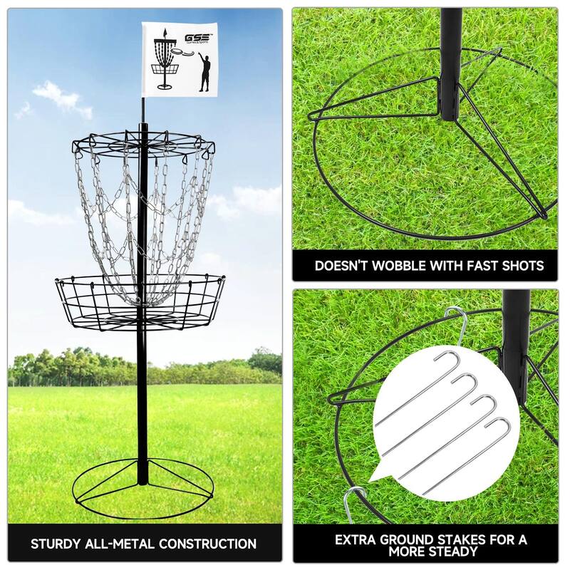GSE™ Portable 12-Chain Disc Golf Targets Basket, Disc Golf Practice Goal Baskets