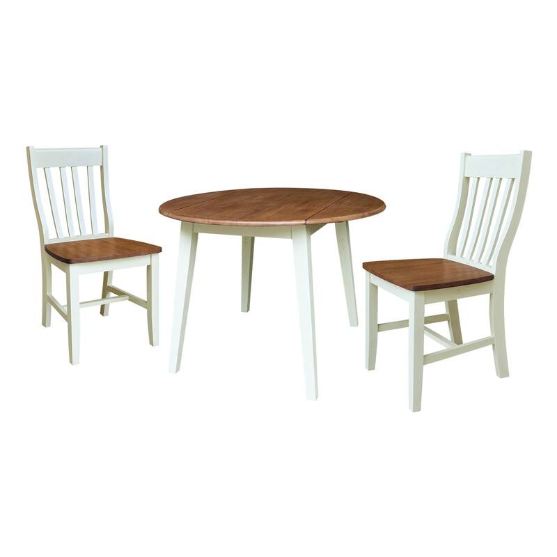 42" Round Dual Drop Leaf Dining Table with Chairs - 3-Piece - Hickory/Shell