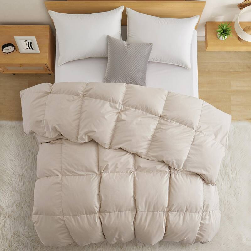 All Season Medium to Extra Warmth White Feather Down Comforter Duvet Insert - Twin - Cream-Extra Warmth
