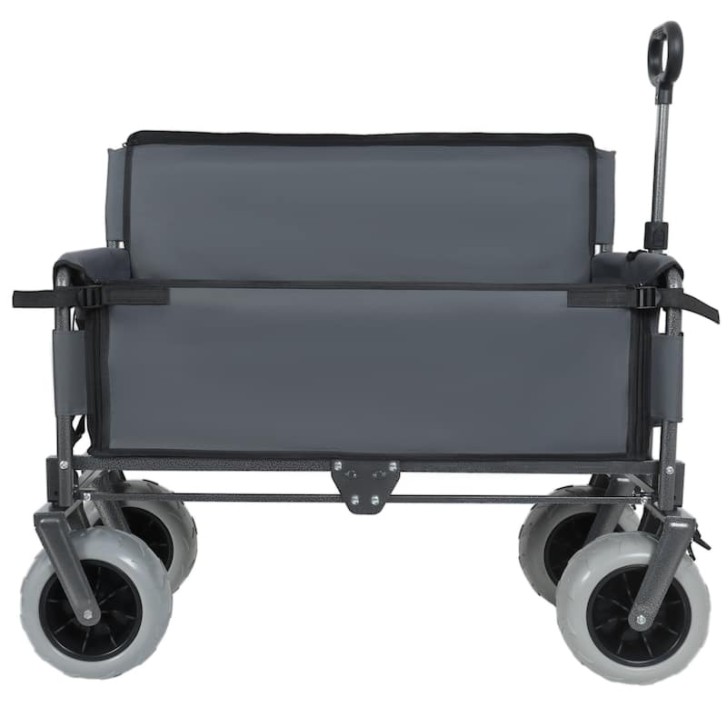 3-in-1 Folding Wagon Cart with Bench & 9″×4″ Beach Tires - Grey