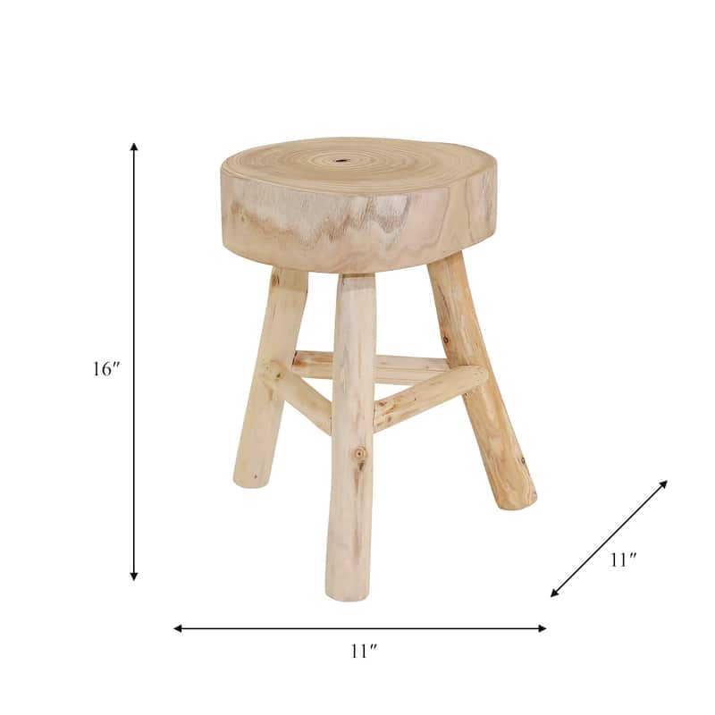 16"H Wooden Stool with Live-Edge Round Top and Triangle Footrest Base, Natural Finish Perfect for Extra