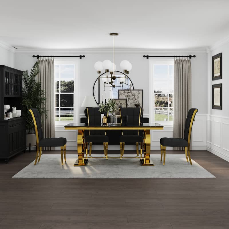 Luxury Dining Table Set with PU Leather Dining Chairs