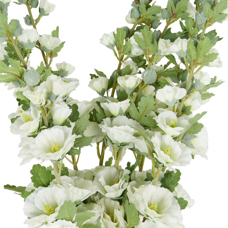 Faux Foliage Hollyhock Tall Artificial Flower Stem with Blue Accents - Set of 8 White - Roche River Decor