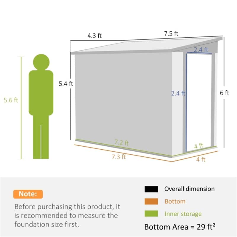 Metal Garden Shed Outdoor Storage Lockable Door Galvanized Steel - 51.2" W x 92.5" D x 64.6"