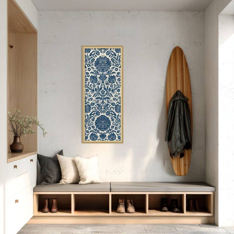 Amanti Art Framed Fabric Pinboard Baroque Tapestry in Navy I by Vision Studio Printed Bulletin Board - Board Size 16 x 40