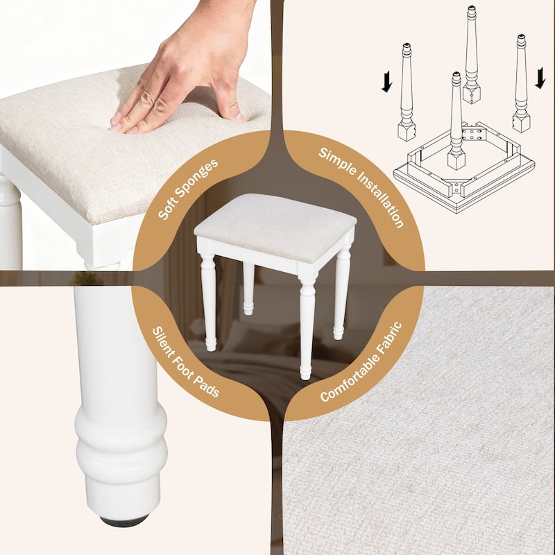 44.37" Makeup Vanity Desk with 13 Hollywood Bulbs, Tri-Fold Mirror, 5 Drawers and Charging Station