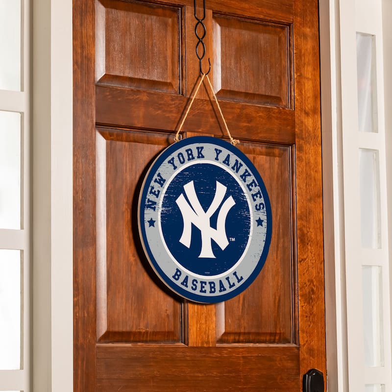New York Yankees Wooden Door Decor Wall Sign - Multi-Color - Overstock ...