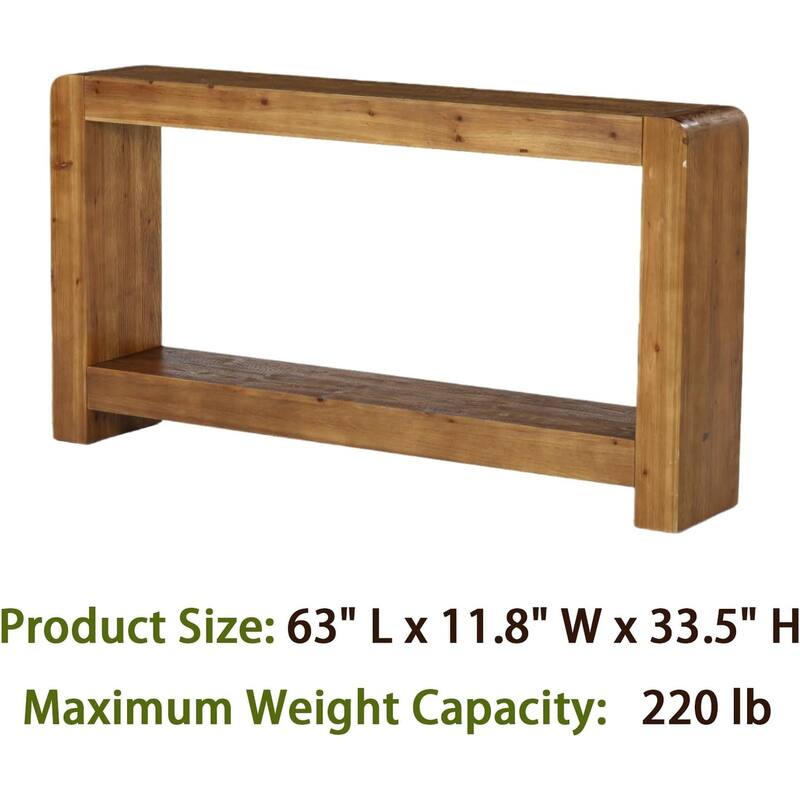 Solid Wood Console Table with Storage, 63-Inch Farmhouse Entryway Table - 62.99" L x 11.81" W x 33.46" H