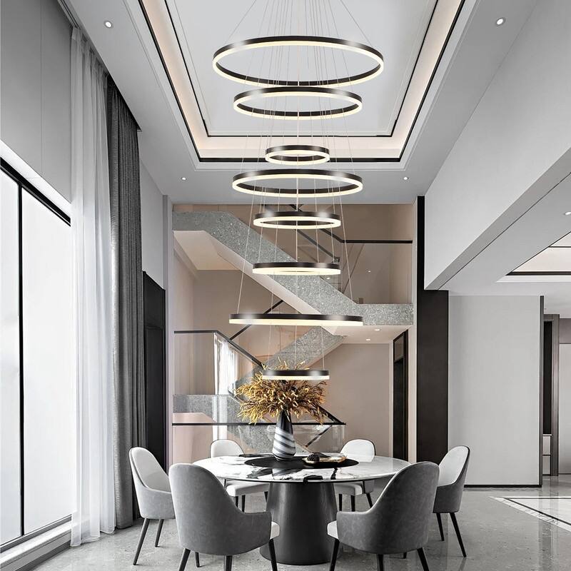 Gold 8 Ring Modern LED High Ceiling Chandelier Dimmable Light Fixture - 31.5x31.5x157in