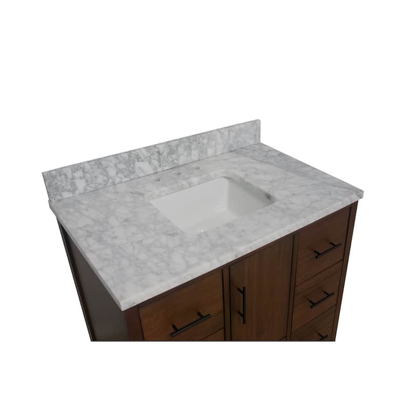 KitchenBathCollection California 42" Bathroom Vanity with Carrara Marble Top
