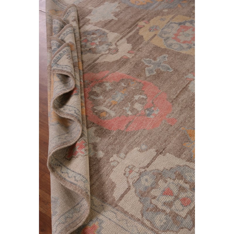Hand Knotted Oriental 100% Wool Carpet Transitional Geometric Brown Oushak Area Rug - 12' 6'' X 8' 11''