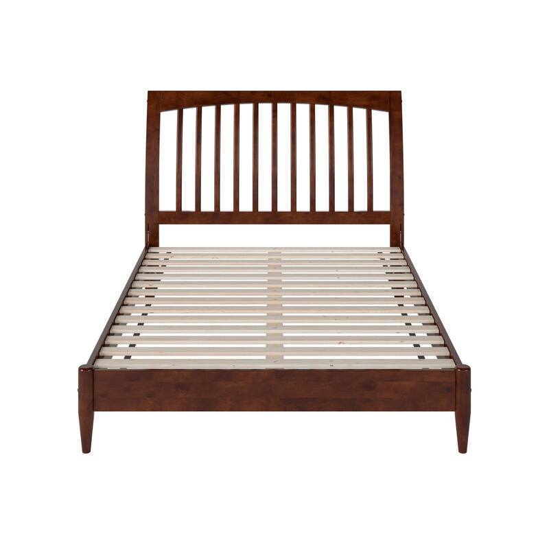 Solid Wood Platform Bed - Low Profile Sleigh Bed Frame - Full Size Bed - Walnut Finish