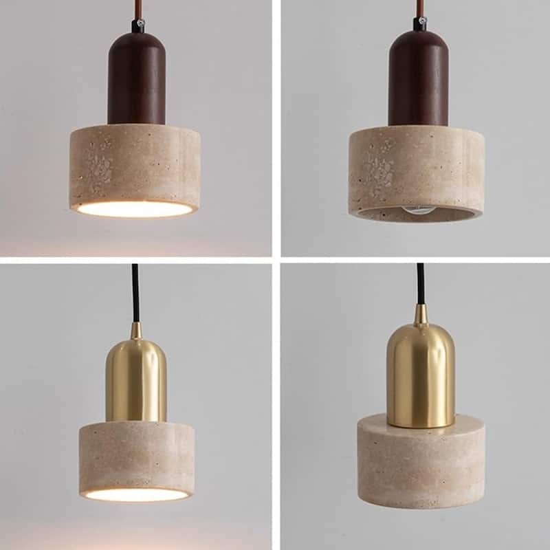 Vintage pendant light brown cylinder light wood, metal kitchen island light