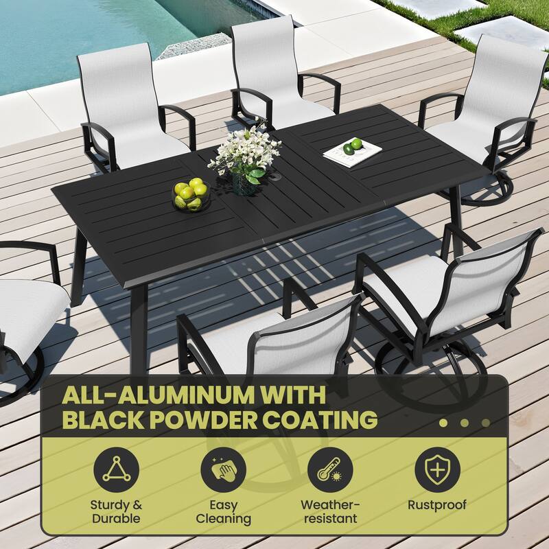 7-Piece Patio Dining Set High Back Sunbrella Swivel Chair and Aluminum Dining Table