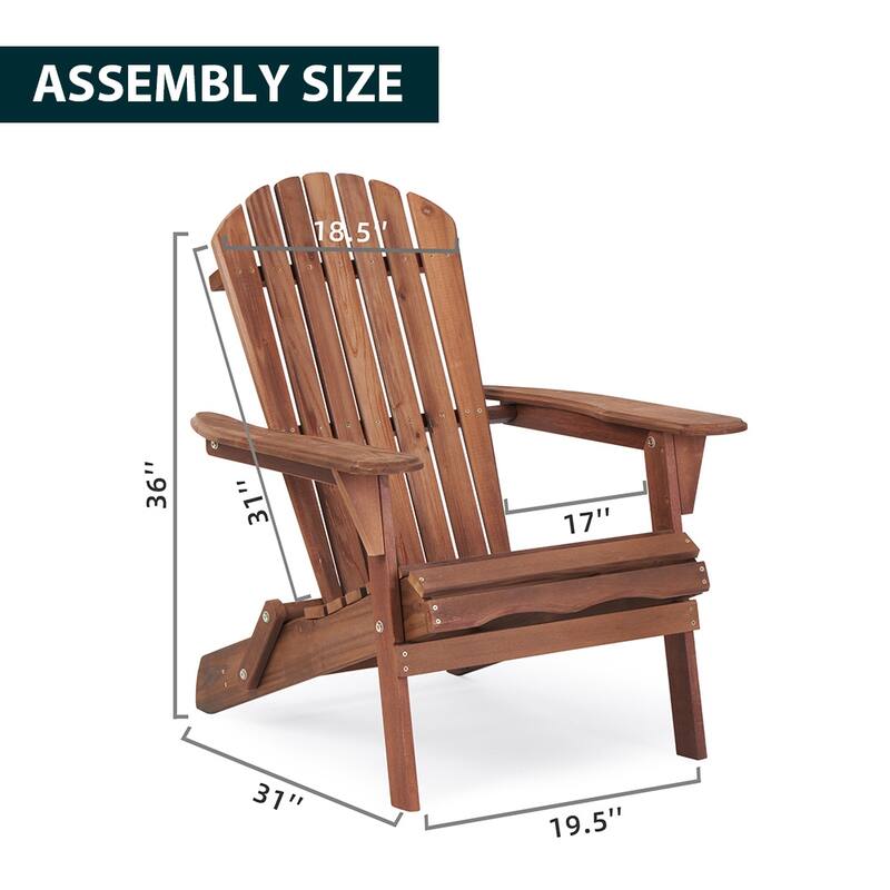 Classic Solid Wood Outdoor Patio Folding Adirondack Chair, Set of 2