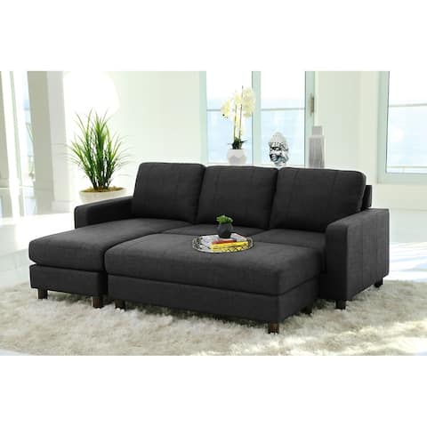 Abbyson Berkeley Grey Fabric Reversible Sectional and Ottoman
