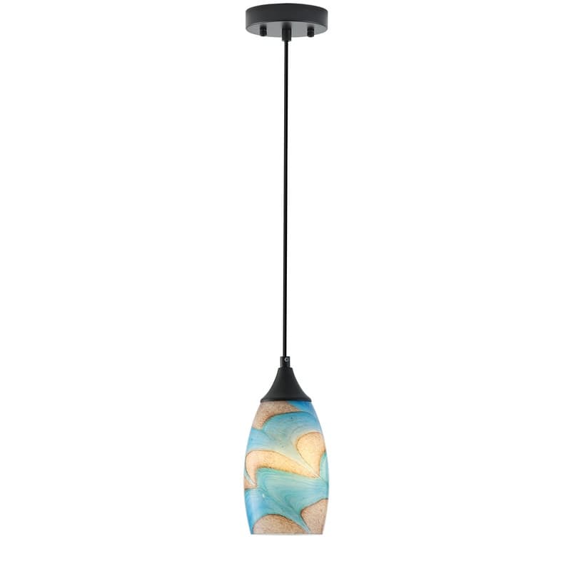 Black Metal and Glass Pendant Light for Kitchen Island Dining Room - Blue 1