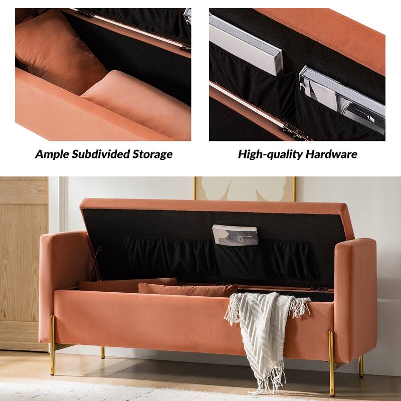 Angelus Modern 56''W Upholstered Flip Top Storage Bench withTwo Pillows and Arms by HULALA HOME