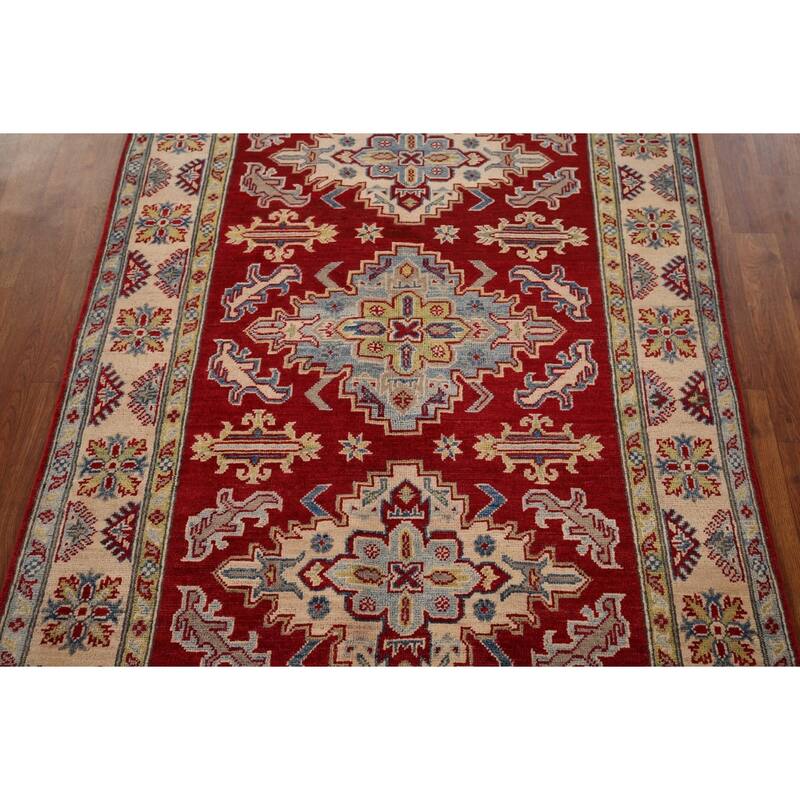 Traditional Red Kazak Area Rug Hand-Knotted Geometric Wool Carpet - 3'11" x 5'9"