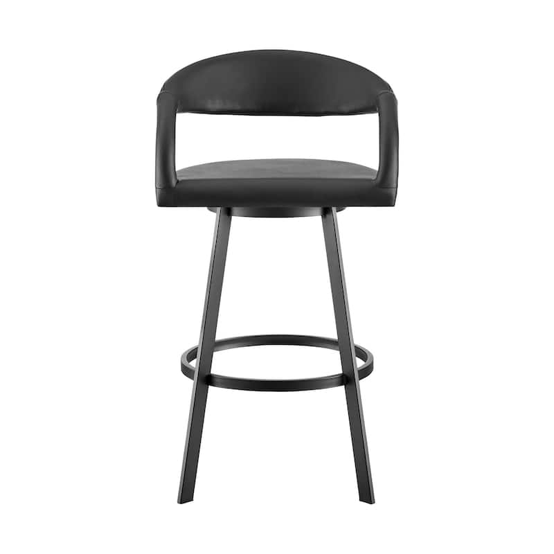 HomeRoots 30" Black Faux Leather and Iron Low Back Bar Height Swivel Bar Chair