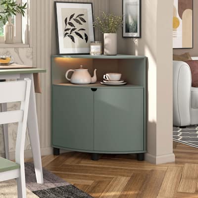 DH BASIC Modern 31-inch LED Corner Accent Cabinet with Open Shelf by Denhour